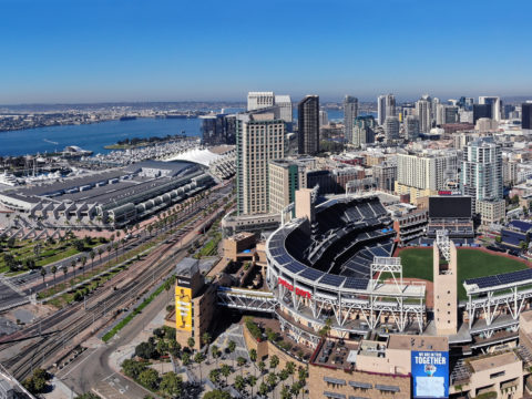 An aerial view of Petco Park, home of the Padres