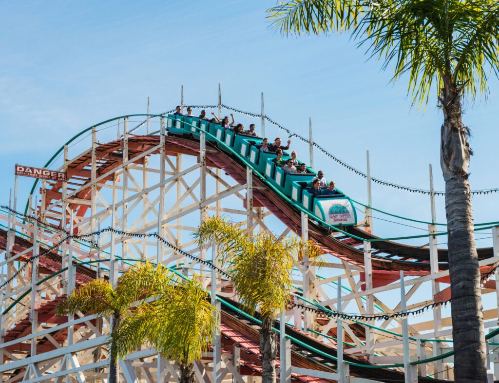 a rollercoaster full of people