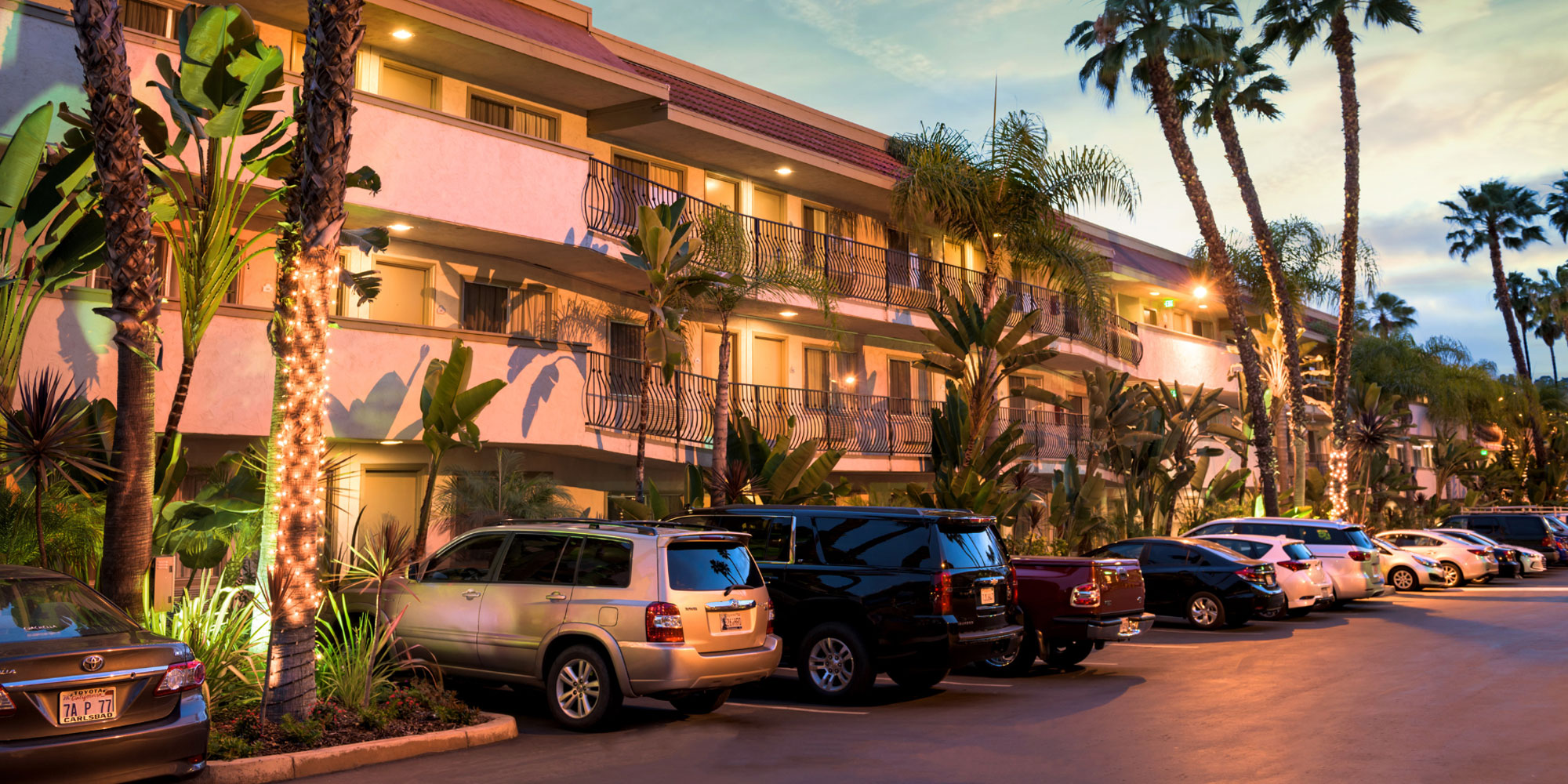 hotel exterior at night