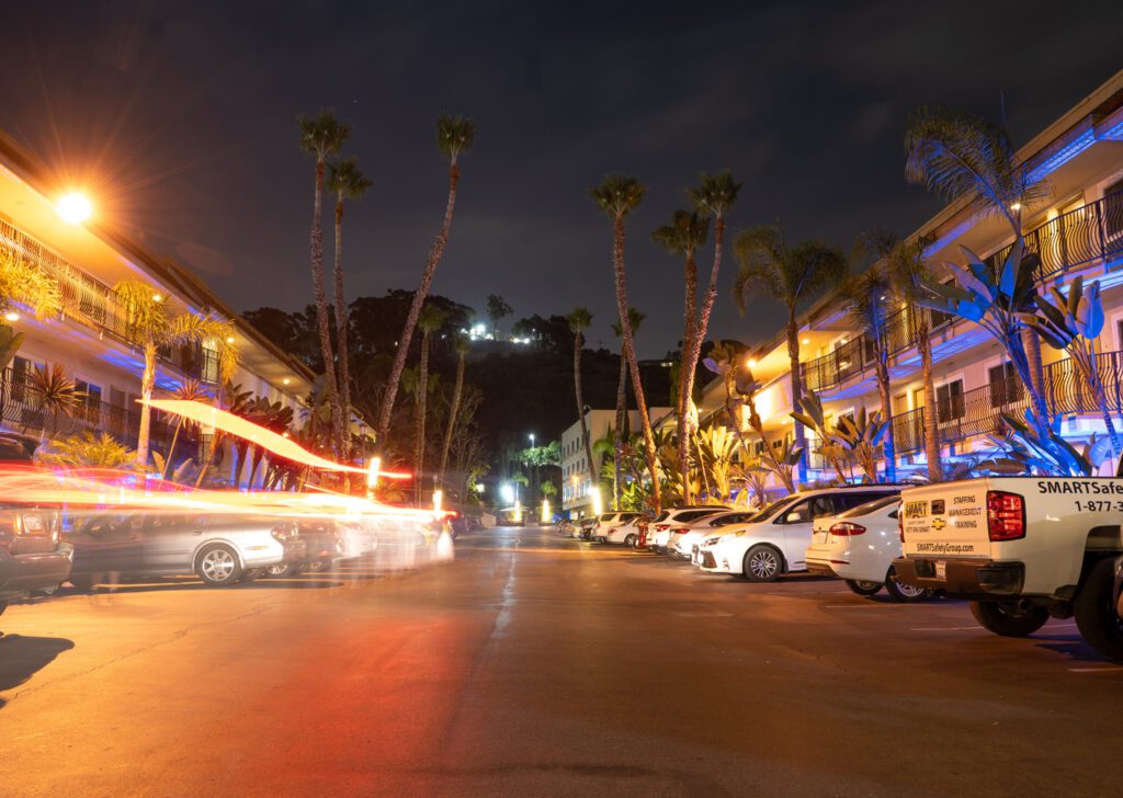 Hotel exterior at night
