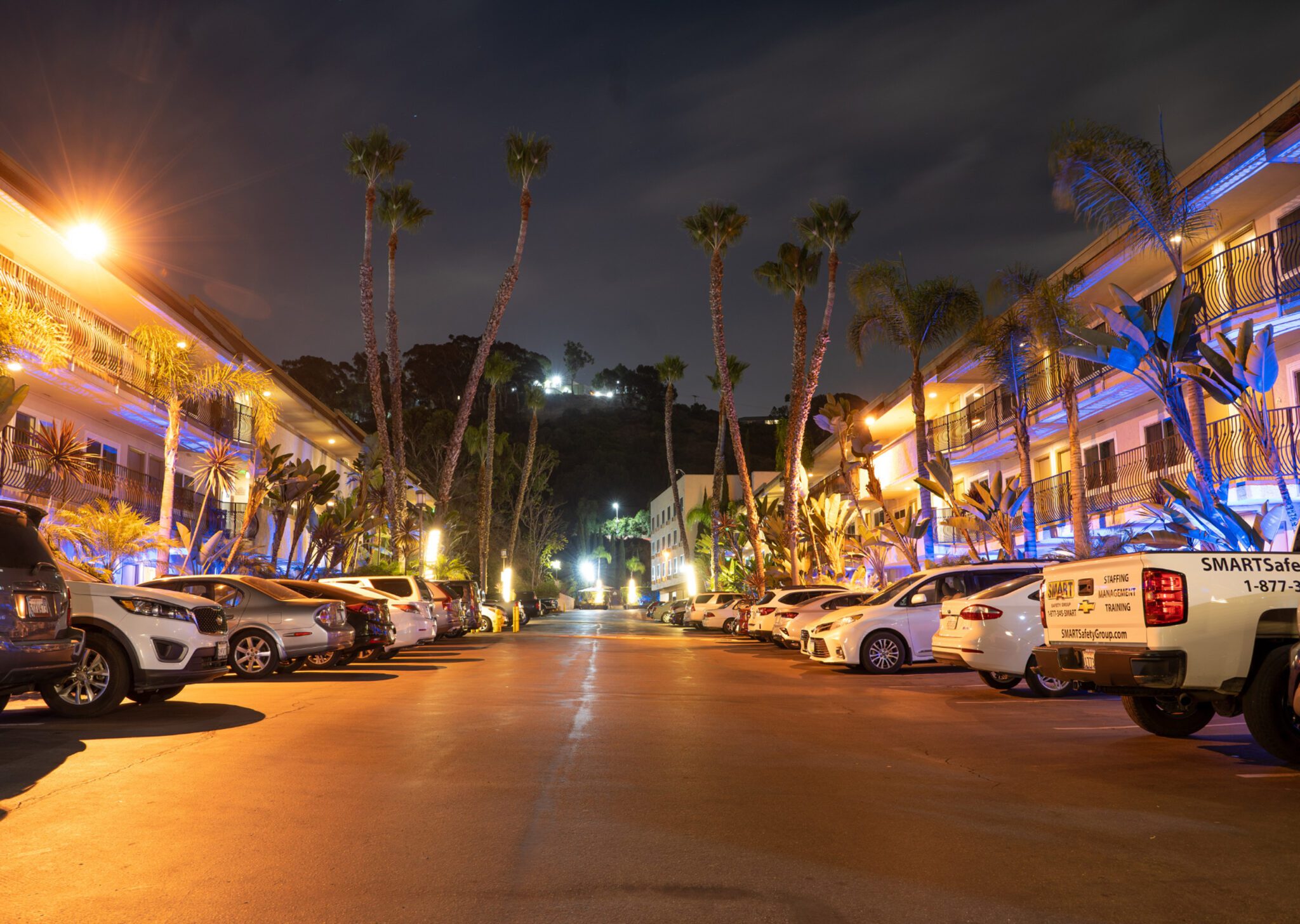 Hotel exterior at night