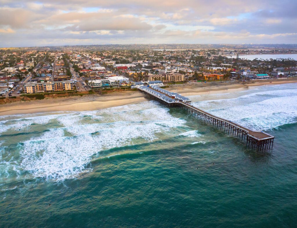 aerial view of Pacific Beach Pier