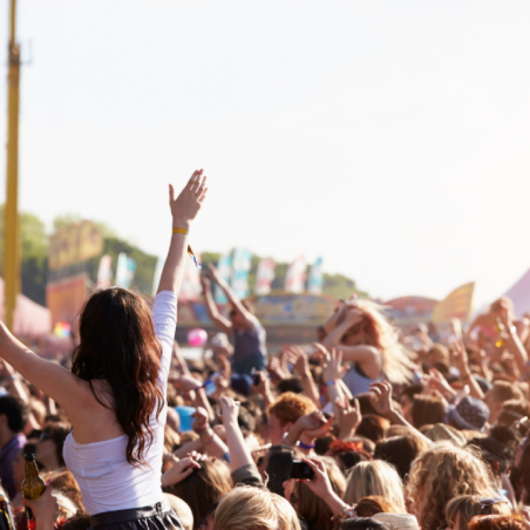 a large audience at an outdoor music festival