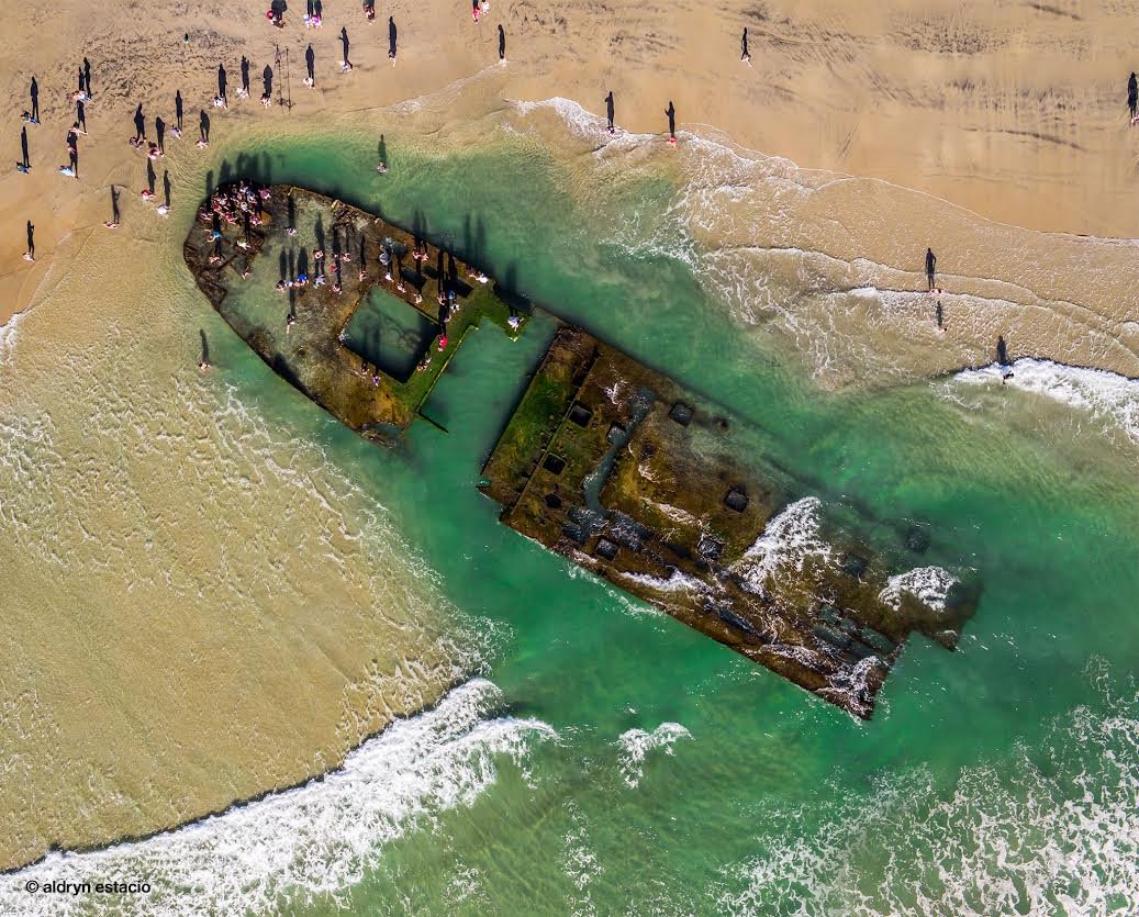 aerial photo of a shipwreck