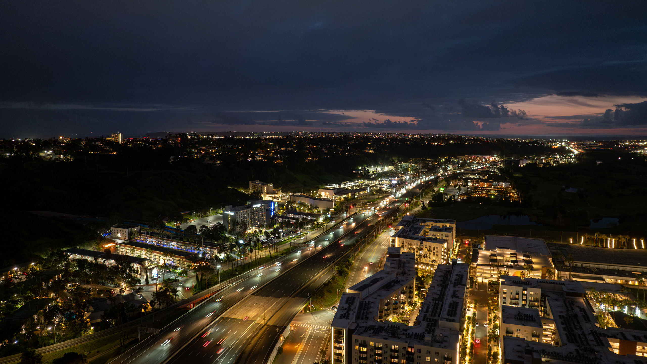 aerial view of Mission Valley at night