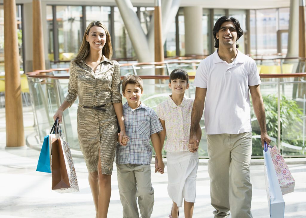 a family shopping at a mall