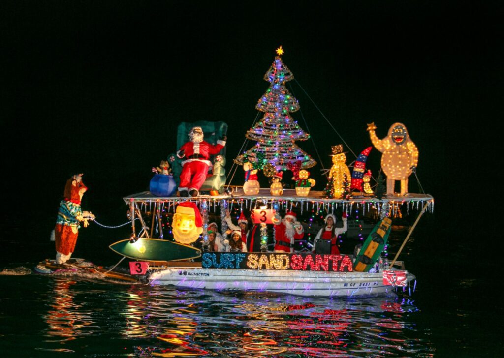 boat decorated for christmas