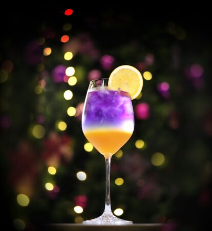 cocktail with christmas lights