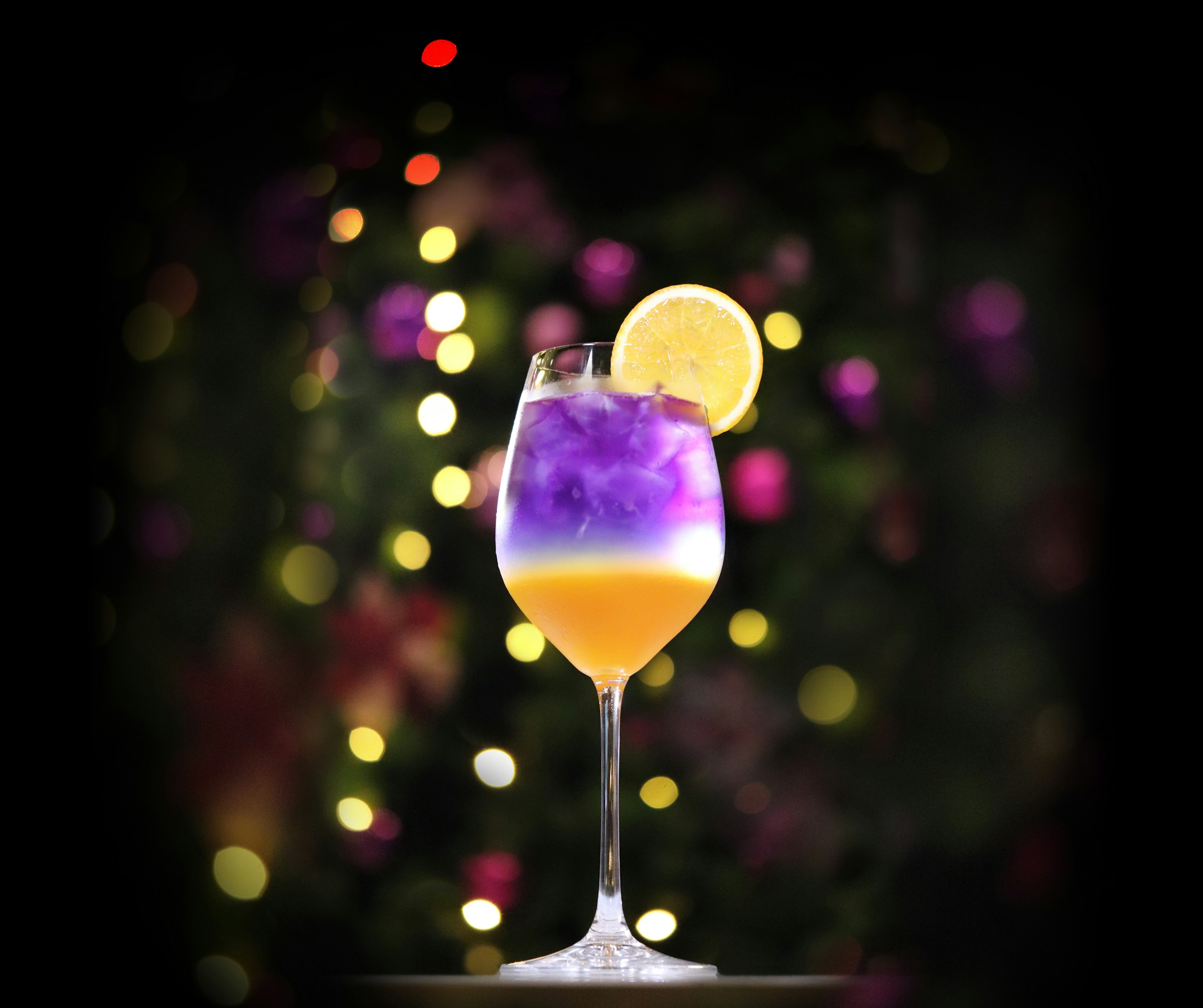 cocktail with christmas lights