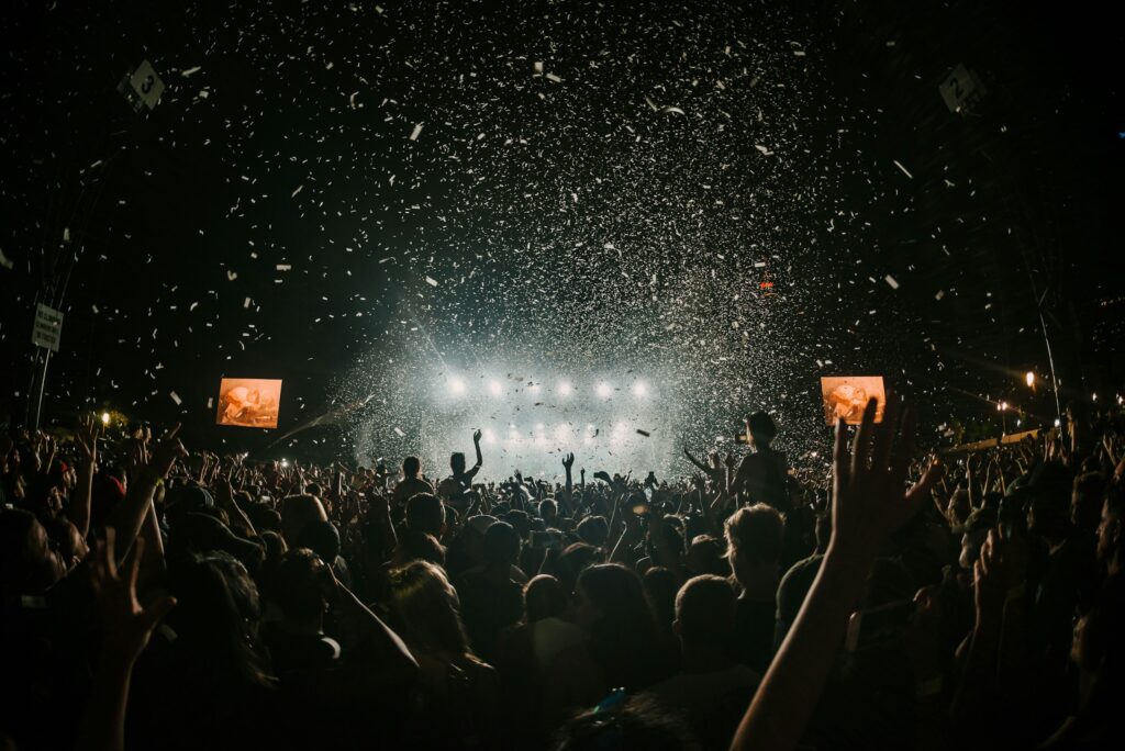 confetti falling over a music festival