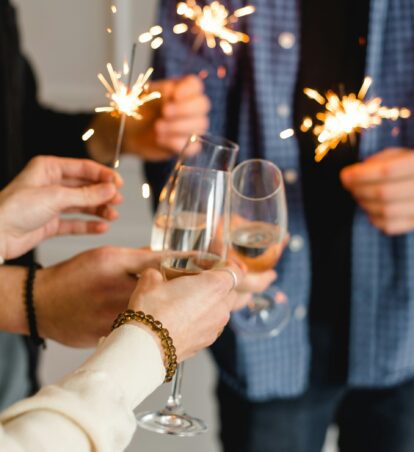 champagne and sparklers on new years eve