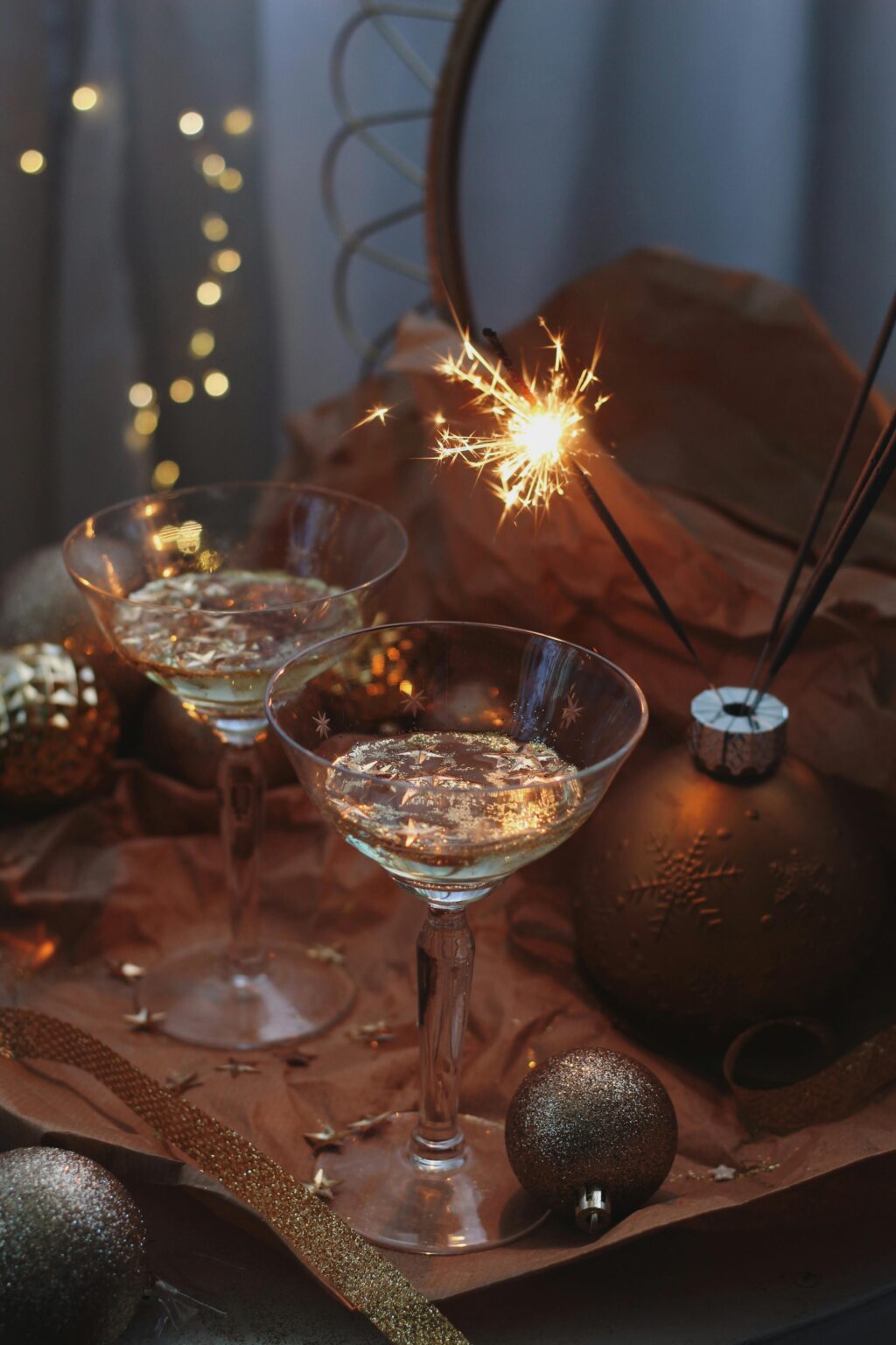 Champagne glasses with sparklers