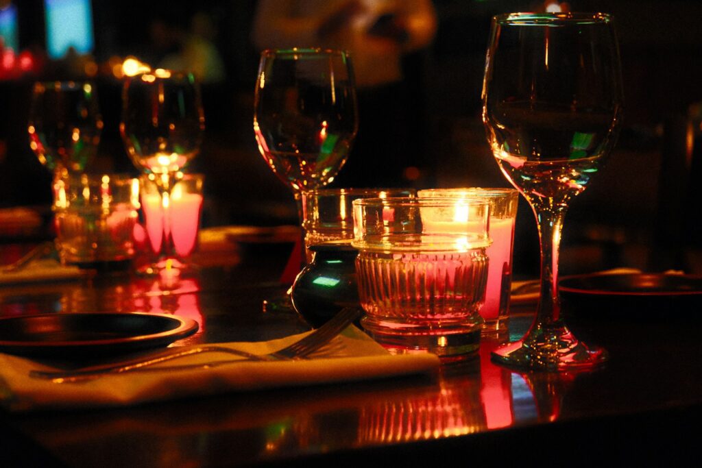 a candlelit restaurant table